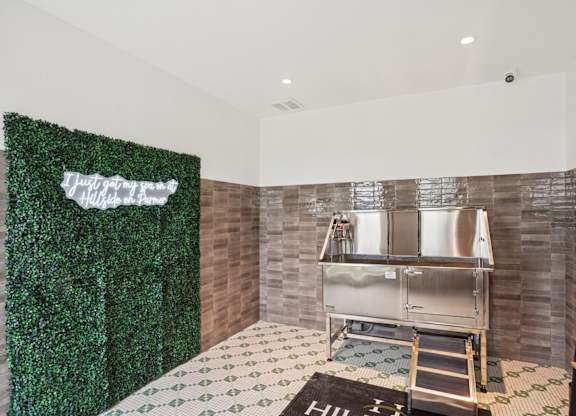 A pet spa with a pet bathing tub and other pet grooming equipment at Hillside on Parmer Lane Apartments in Austin, TX