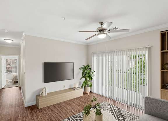 Timbergrove virtually staged living room at Hilltops in Conroe, TX