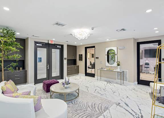 Waiting area to the beauty and hair salon at Hollywood Heights on the Boulevard Luxury Apartments in Hollywood, FL