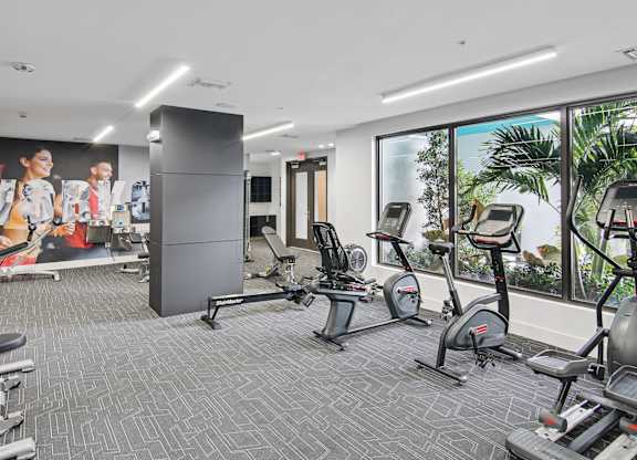 Cardio machines in our state-of-the-art fitness center at Hollywood Heights on the Boulevard Luxury Apartments in Hollywood FL