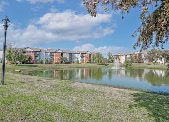 Pond with our apartments in the background at Ultris Island Park in Shreveport, LA