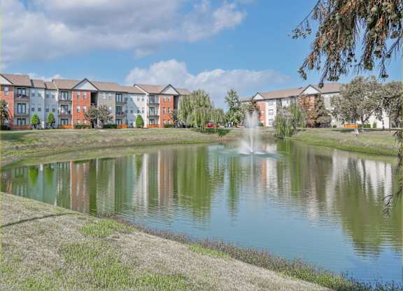 View of the pond with our apartments in the background at Ultris Island Park in Shreveport, LA
