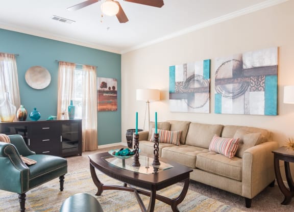 Model Living Room at Island Park Apartments in Shreveport, Louisiana, LA