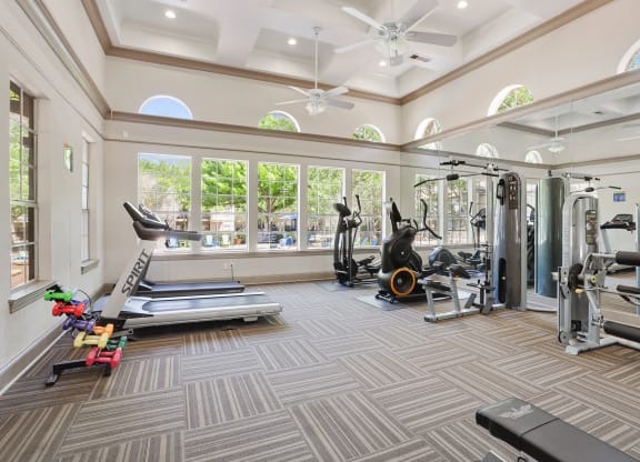 the gym at the enclave at woodbridge apartments in sugar land, tx