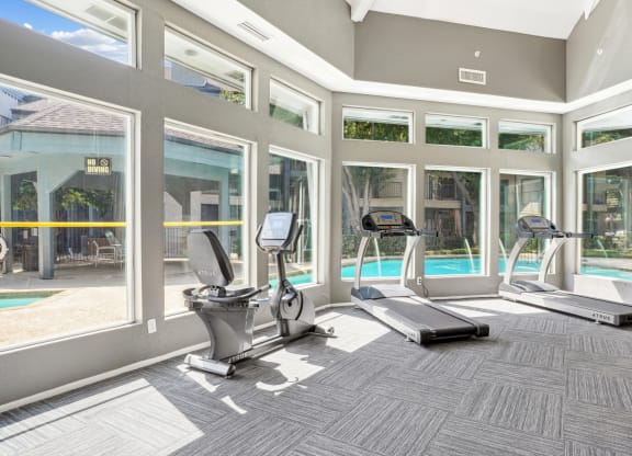Cardio area of fitness center at Laurels of Sendera apartments in Arlington, TX