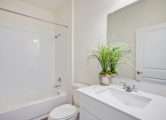 Maple model bathroom with plant and shower/bath tub at Beacon at Ashley River Landing in Summerville, SC