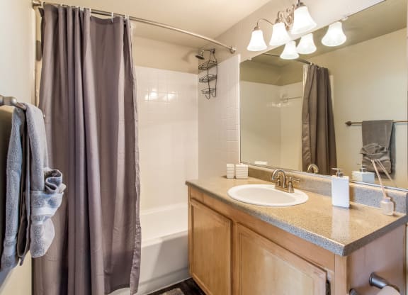 Model Unit Bathroom at Greensview Apartments in Aurora, Colorado, CO