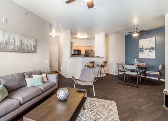 Model Unit Living Room at Greensview Apartments in Aurora, Colorado, CO