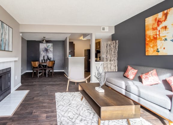 Model Unit Living Room at Greensview Apartments in Aurora, Colorado, CO