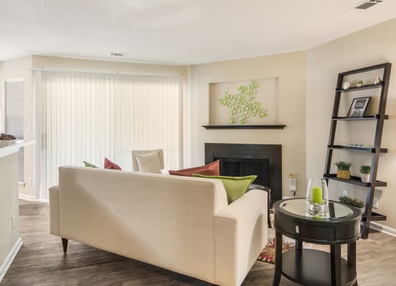 Model Unit Living Room at Poplar Place Apartments in Carrboro, NC