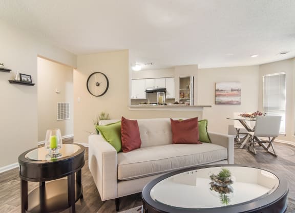 Model Unit Living Room at Poplar Place Apartments in Carrboro, NC