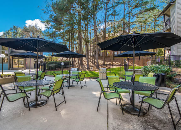 Patio Area at Poplar Place Apartments in Carrboro, NC