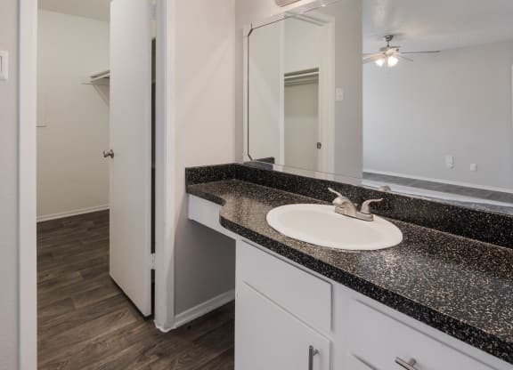 Bathroom Sink and Closet at Preston Villas Apartment Homes, Dallas, Texas, TX