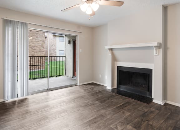 Living Room with Fireplace at Preston Villas Apartment Homes, Dallas, Texas, TX