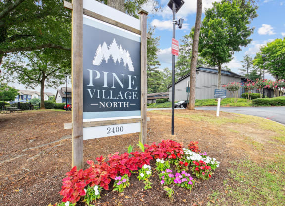 Prominent and welcoming signage at Pine Village North in Smyrna, GA