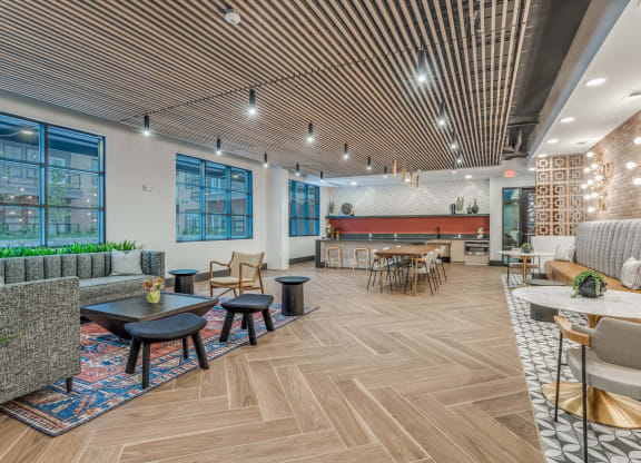 Cozy Indoor Lounge Area with Chic Decor at St. Elmo Apartment in Austin, TX