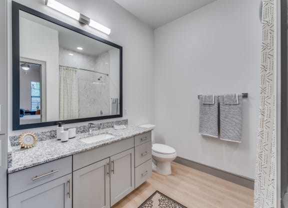 Clean and Bright Bathroom Space at St. Elmo Apartment in Austin, TX