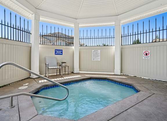 Pool area hot tub at The Madison apartments in Olympia, WA