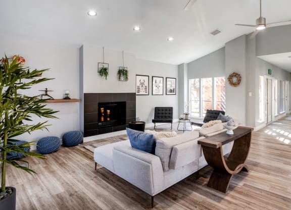 Fireplace in Leasing Office at the Leasing Office at Walnut Creek Crossing Apartments in Austin, Texas, TX