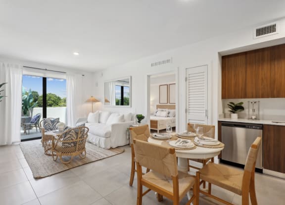 Living Room in B1 Floor Plan with white couch at Westgate on University in Lauderhill, FL