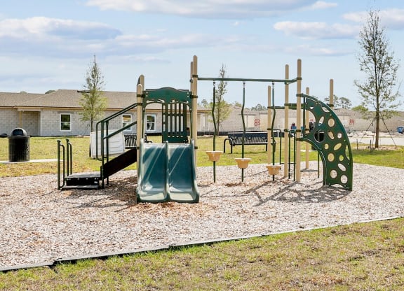 a playground with slides and monkey bars in front of a house at Beacon at Woodland Village, Florida