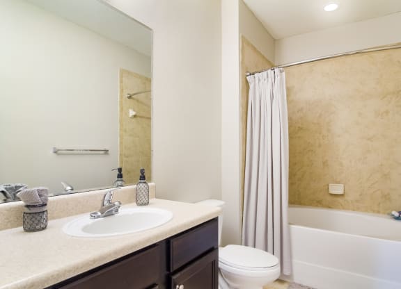 a bathroom with a sink toilet and bathtub