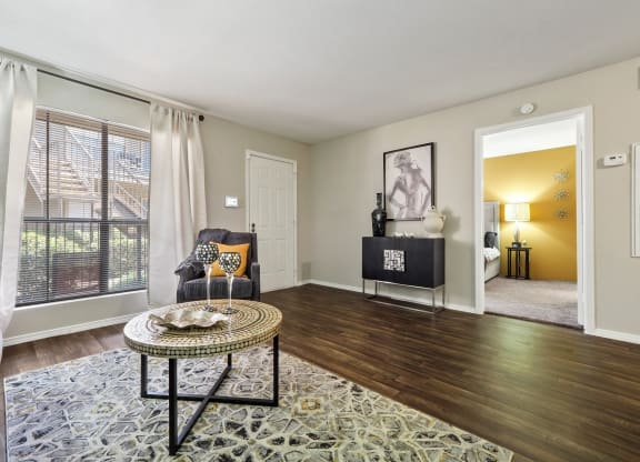 a living room with a large window