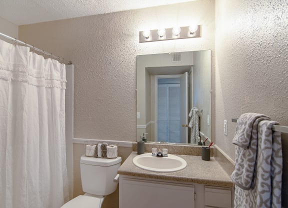 Model Bathroomat Woodmere Trace Apartments in Duluth, Georgia, GA 30096