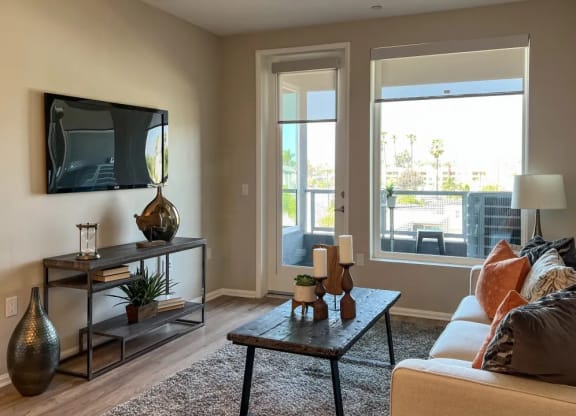 a living room with a couch and a television