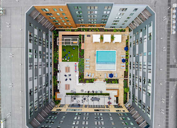 Woburn aerial of courtyard and pool
