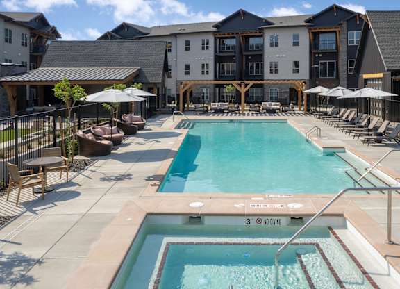 A large swimming pool with a