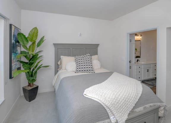 a bedroom with a bed and a potted plant at The Crossings  at Windsong, Prescott Valley