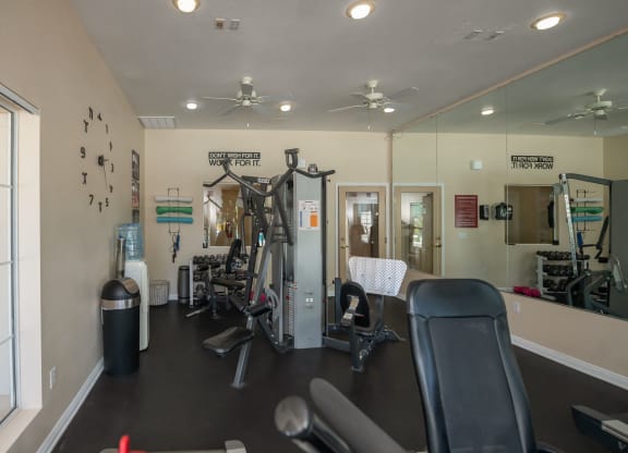 a gym with a lot of exercise equipment and mirrors