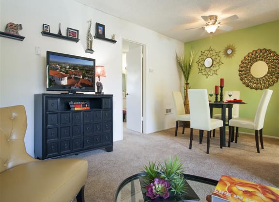 Classic Living Room Design With Television, at Pacific Oaks Apartments, Towbes, Goleta, 93117