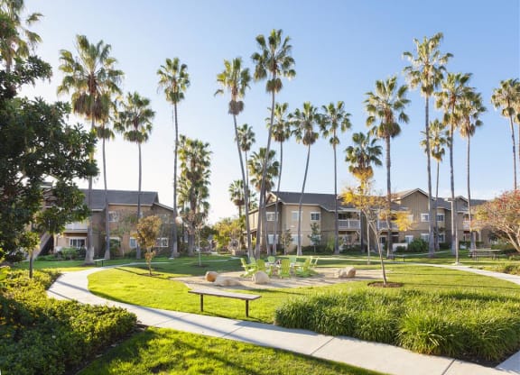 Green Spaces With Mature Plam Trees, at Sumida Gardens Apartments, California