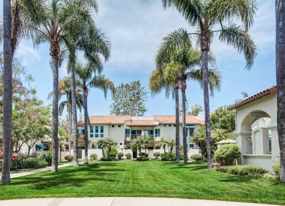 a house with palm trees in front of it