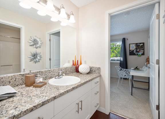Designer Granite Countertops In All Bathrooms at Hidden Oaks Apartments, California, 95621