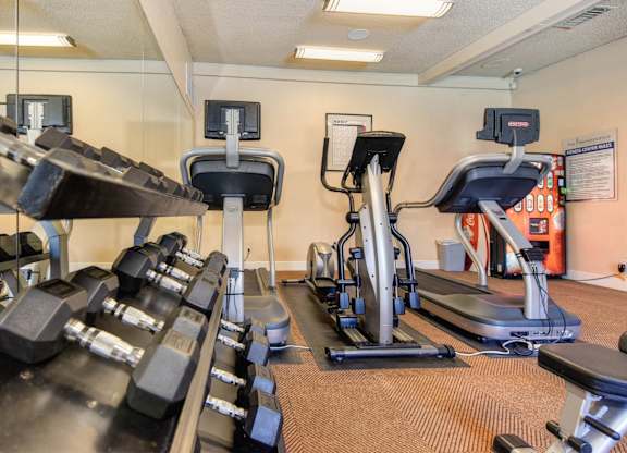 Free weight and cardio equipment in the fitness center.at The Renaissance Apartments, Citrus Heights California