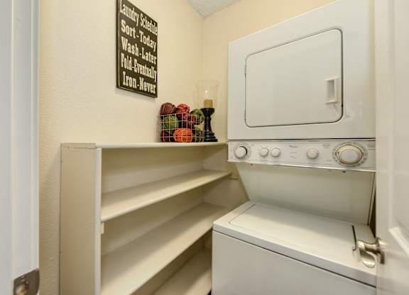 In Unit Washer and Dryer with shelves at Hidden Oaks Apartments, Citrus Heights, CA, 95621