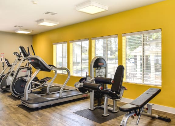 Renaissance Park on-site fitness center with treadmill, elliptical, bikes and weight systems. at Renaissance Park Apartments, Davis, California