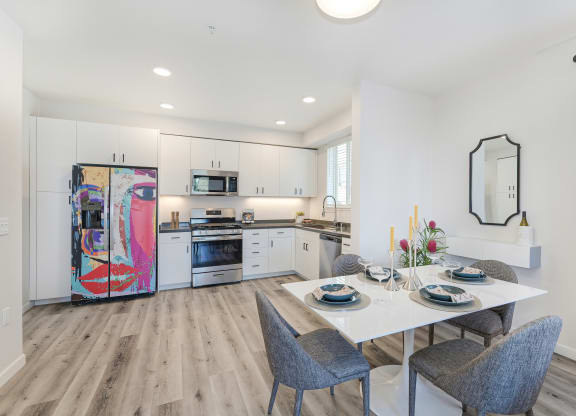 Dining and kitchen at Sierra Gateway Apartments, Rocklin, California