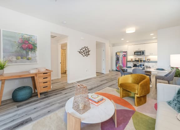 Living Room With Kitchen View at Sierra Gateway Apartments, California, 95677