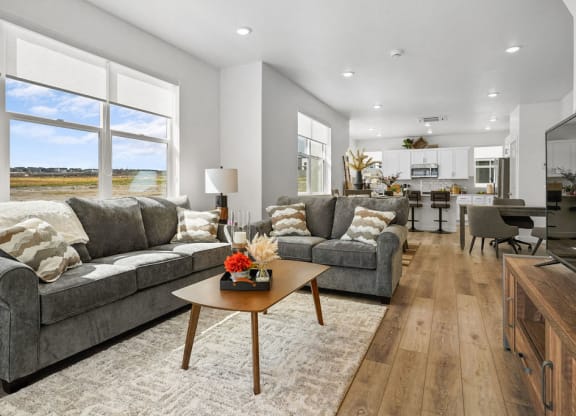 a living room with couches and a table