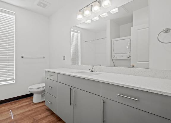a bathroom with a sink and a toilet and a mirror