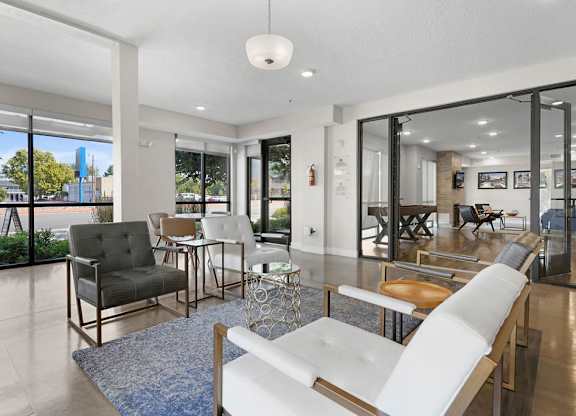 a living room with a couch and a table