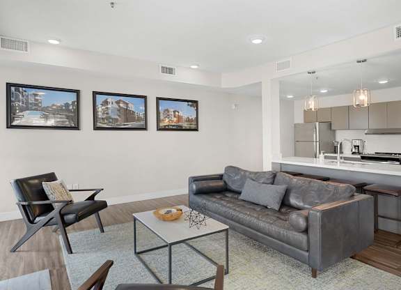 a living room with a couch and a table
