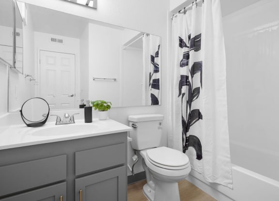 a bathroom with a shower and a sink and a toilet