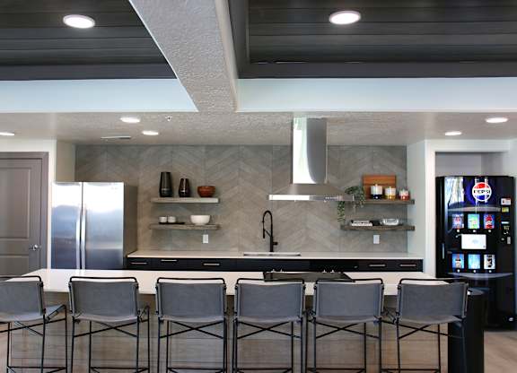 Clubhouse Kitchen at Lotus Anthem Apartments, Clearfield, Utah