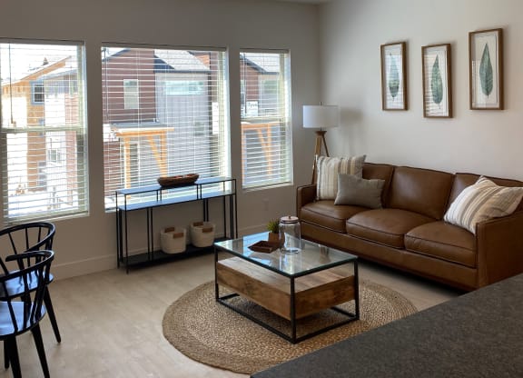 a living room with a couch and a coffee table