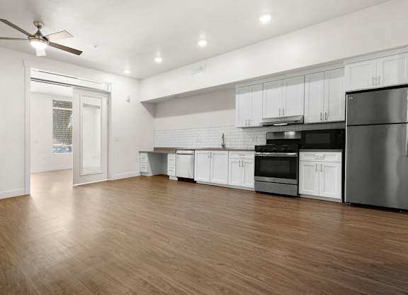 live work space kitchen living area